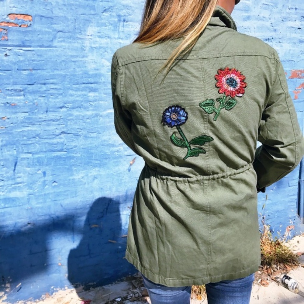 Embellished & Embroidered Olive Green Jacket Coat - Picture 2 of 8